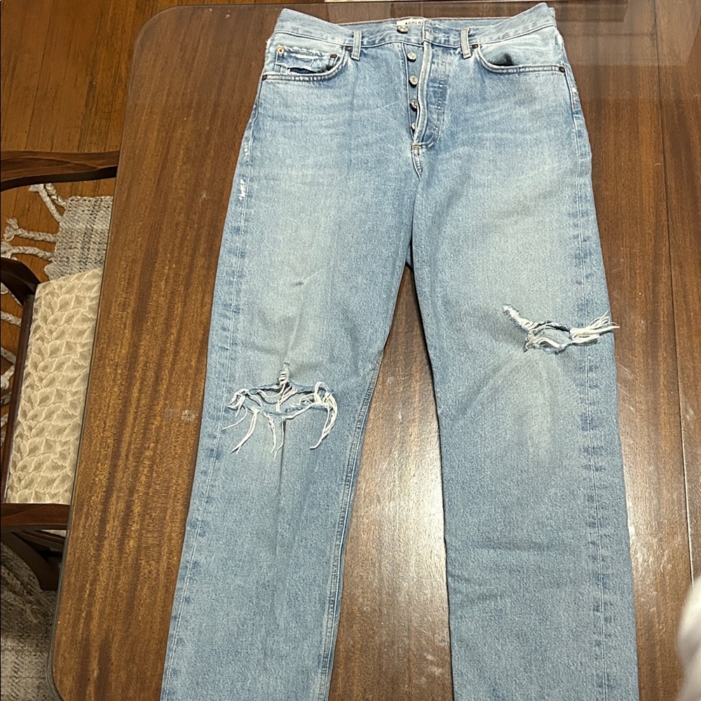 Agolde Light Blue Distressed Flare Jeans